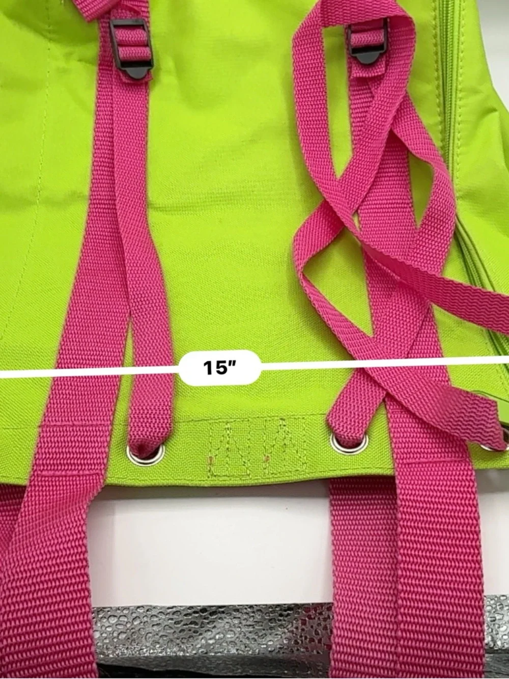 The Original Nantucket Diddy Bag neon green Tote with Pink Webbing Handles